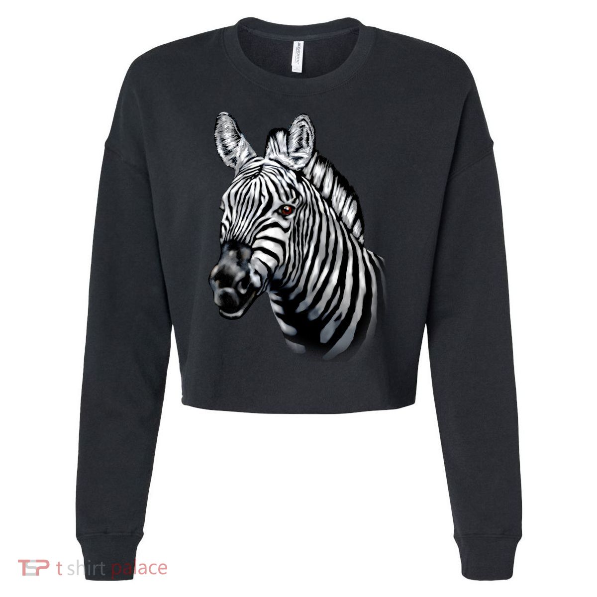 Wildlife - Big Face Zebra Up Close Portrait Cropped Pullover Crew