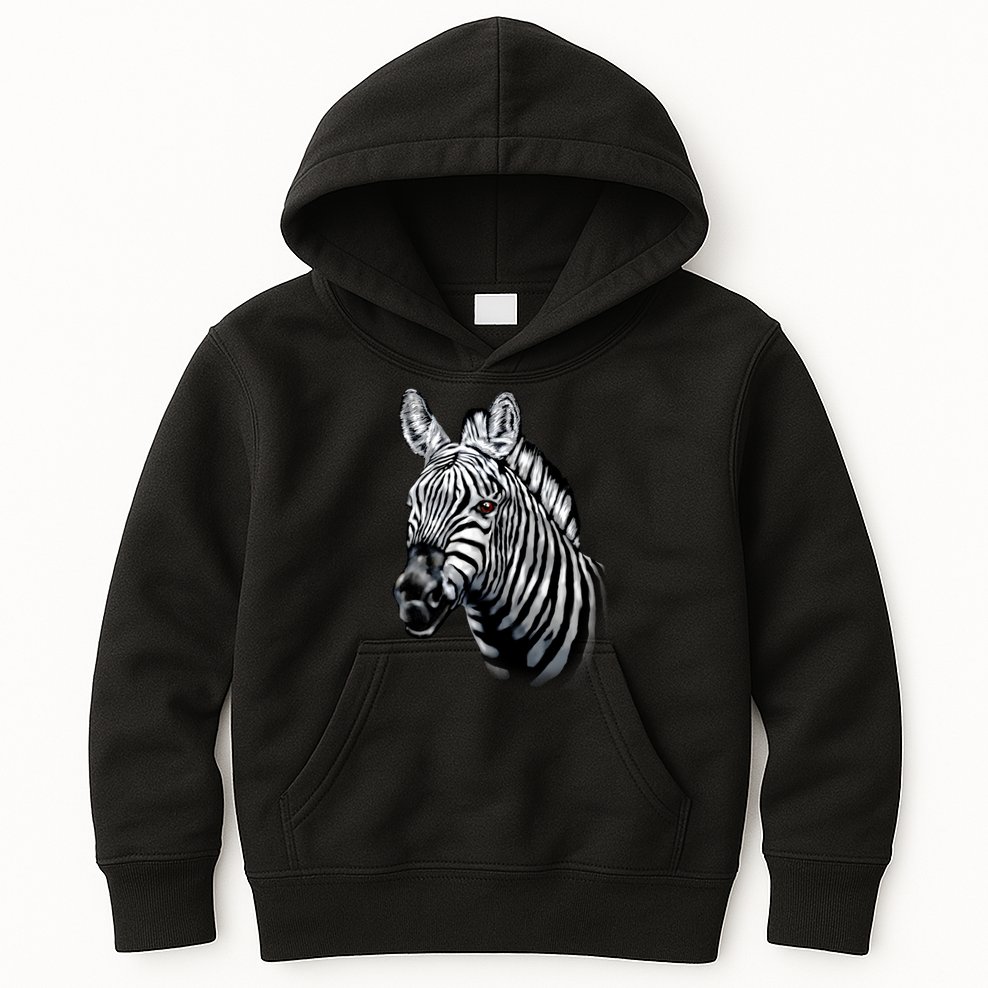 Wildlife - Big Face Zebra Up Close Portrait Kids Hoodie