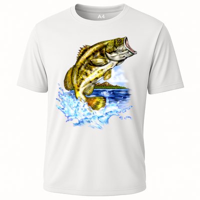 Wildlife - Fish Fishing Large Mouth Bass Portrait Cooling Performance Crew T-Shirt