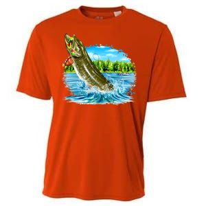 Wildlife - Fishing Muskie Fish Portrait Cooling Performance Crew T-Shirt