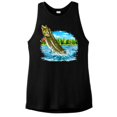 Wildlife - Fishing Muskie Fish Portrait Ladies PosiCharge Tri-Blend Wicking Tank