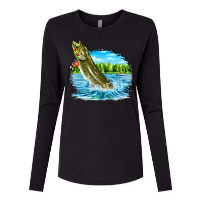 Wildlife - Fishing Muskie Fish Portrait Womens Cotton Relaxed Long Sleeve T-Shirt