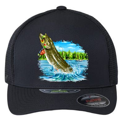 Wildlife - Fishing Muskie Fish Portrait Flexfit Unipanel Trucker Cap