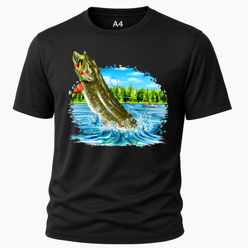 Wildlife - Fishing Muskie Fish Portrait Cooling Performance Crew T-Shirt
