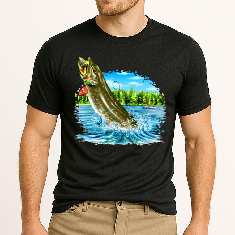 Wildlife - Fishing Muskie Fish Portrait Cooling Performance Crew T-Shirt