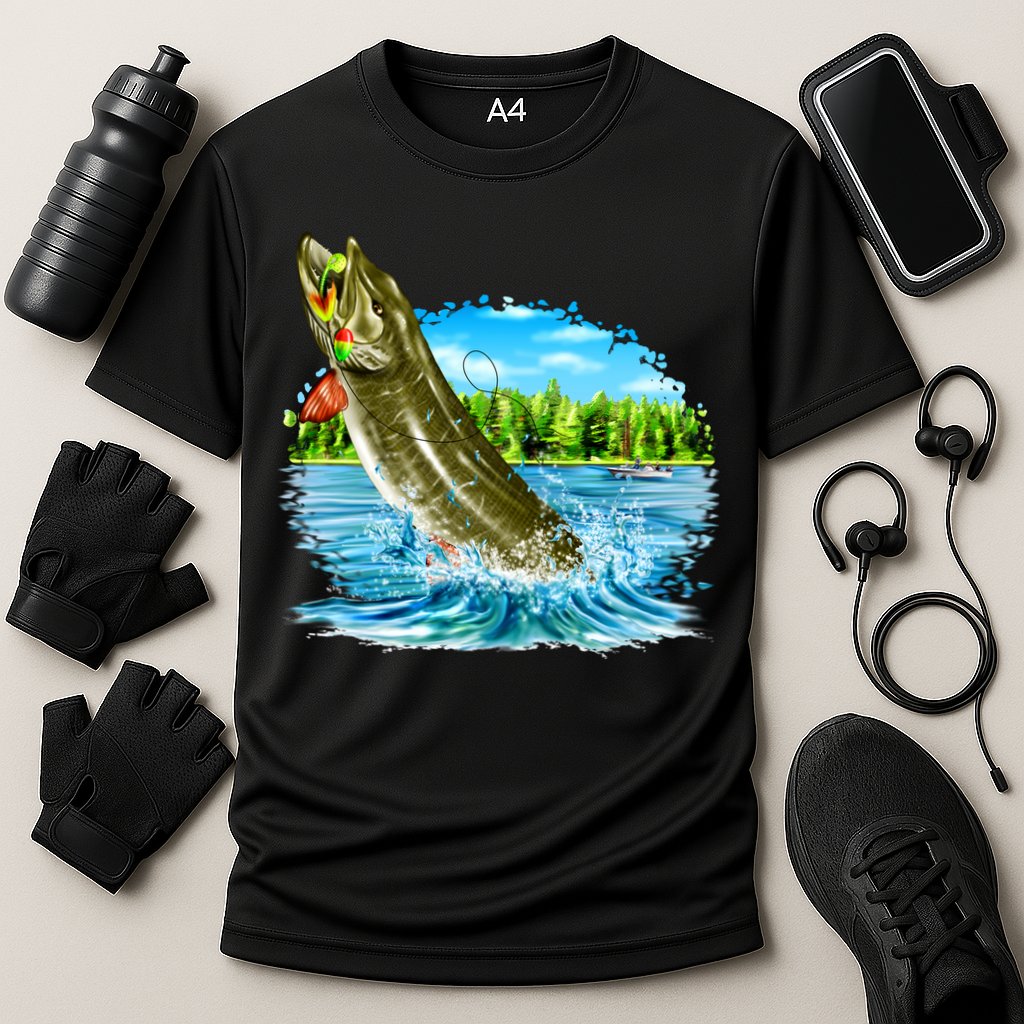 Wildlife - Fishing Muskie Fish Portrait Cooling Performance Crew T-Shirt