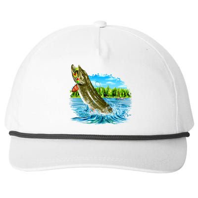 Wildlife - Fishing Muskie Fish Portrait Snapback Five-Panel Rope Hat