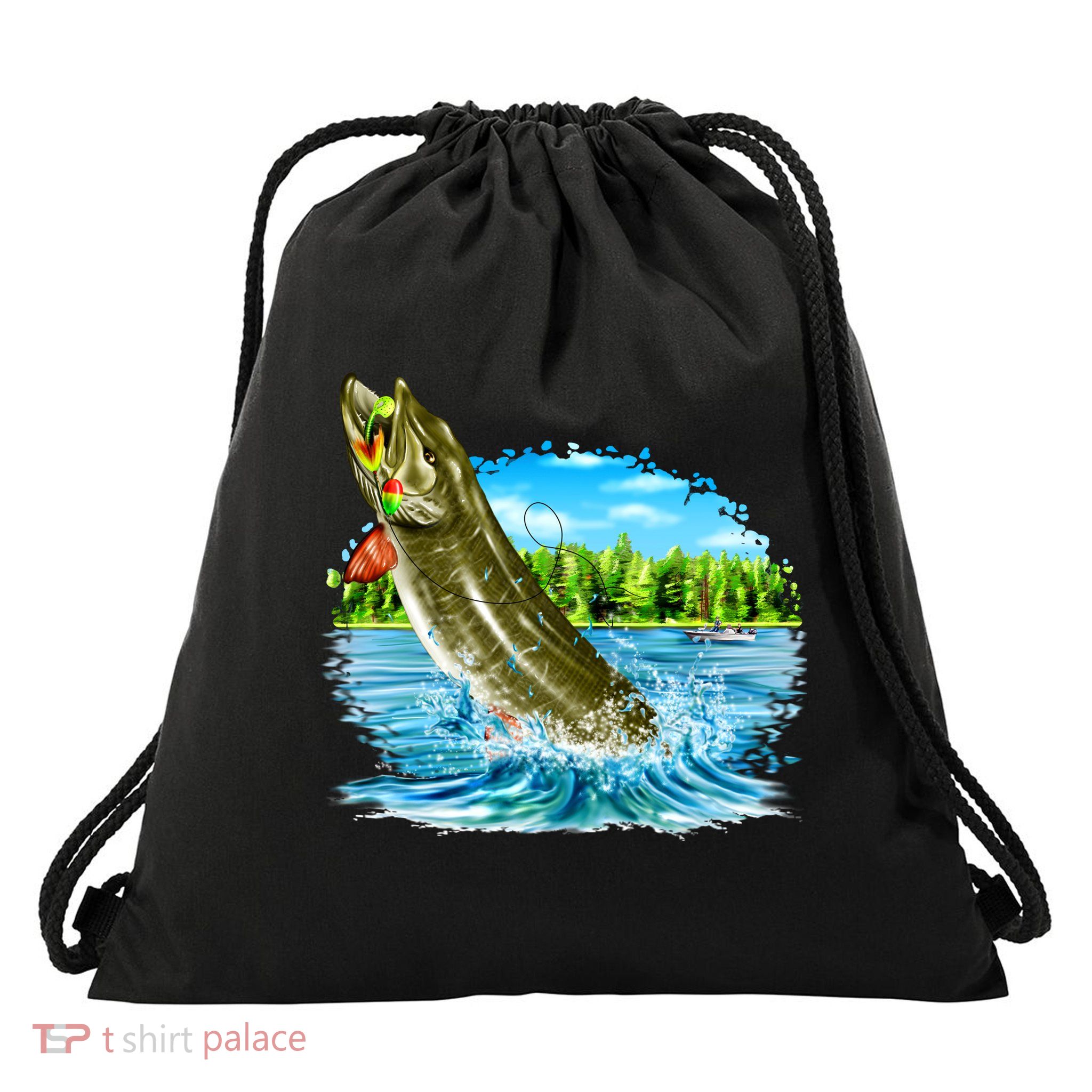 Wildlife - Fishing Muskie Fish Portrait Drawstring Bag
