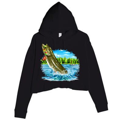 Wildlife - Fishing Muskie Fish Portrait Crop Fleece Hoodie