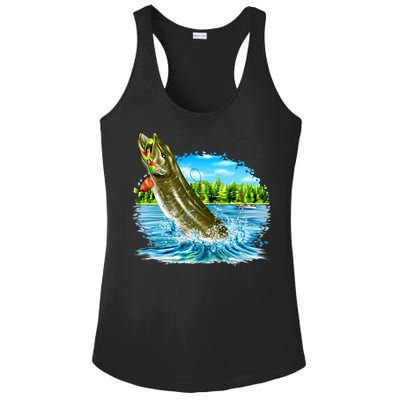 Wildlife - Fishing Muskie Fish Portrait Ladies PosiCharge Competitor Racerback Tank