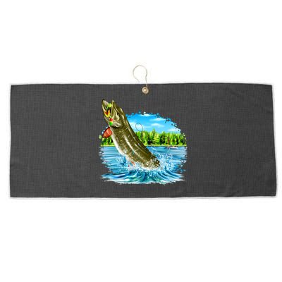 Wildlife - Fishing Muskie Fish Portrait Large Microfiber Waffle Golf Towel