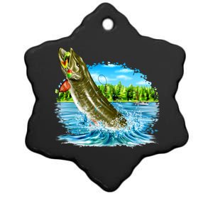 Wildlife - Fishing Muskie Fish Portrait Ceramic Star Ornament