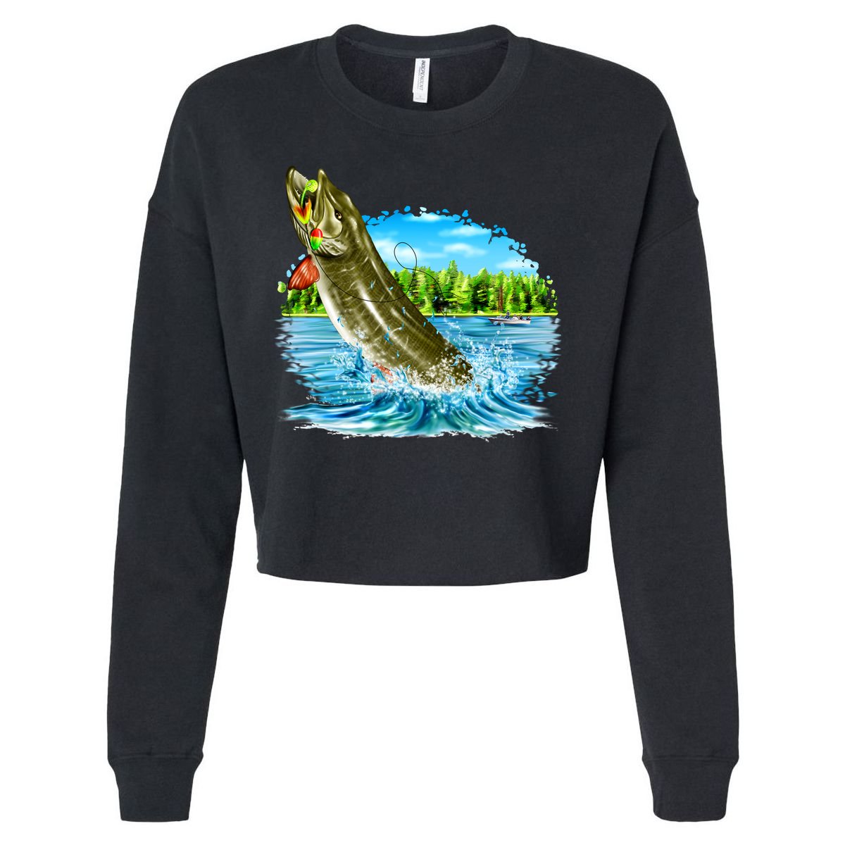 Wildlife - Fishing Muskie Fish Portrait Cropped Pullover Crew