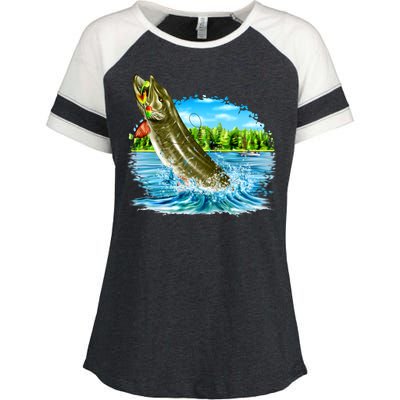 Wildlife - Fishing Muskie Fish Portrait Enza Ladies Jersey Colorblock Tee