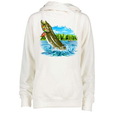 Wildlife - Fishing Muskie Fish Portrait Womens Funnel Neck Pullover Hood