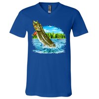 Wildlife - Fishing Muskie Fish Portrait V-Neck T-Shirt