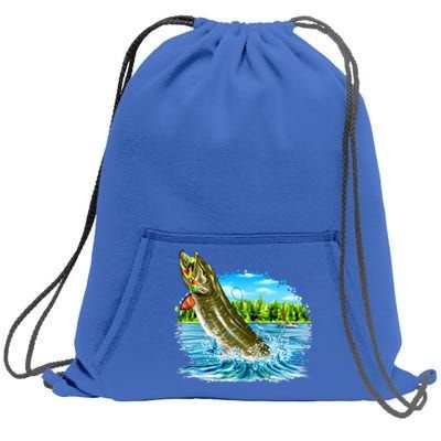 Wildlife - Fishing Muskie Fish Portrait Sweatshirt Cinch Pack Bag