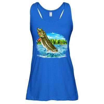 Wildlife - Fishing Muskie Fish Portrait Ladies Essential Flowy Tank