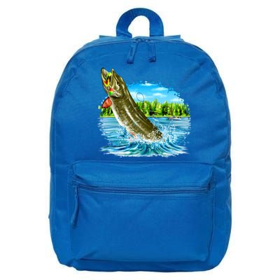 Wildlife - Fishing Muskie Fish Portrait 16 in Basic Backpack