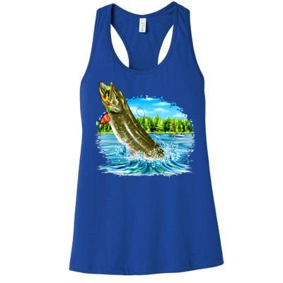 Wildlife - Fishing Muskie Fish Portrait Women's Racerback Tank