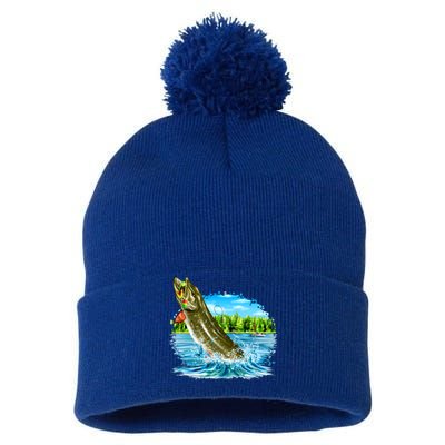 Wildlife - Fishing Muskie Fish Portrait Pom Pom 12in Knit Beanie