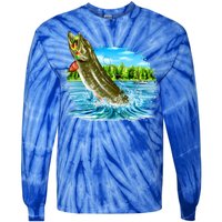 Wildlife - Fishing Muskie Fish Portrait Tie-Dye Long Sleeve Shirt