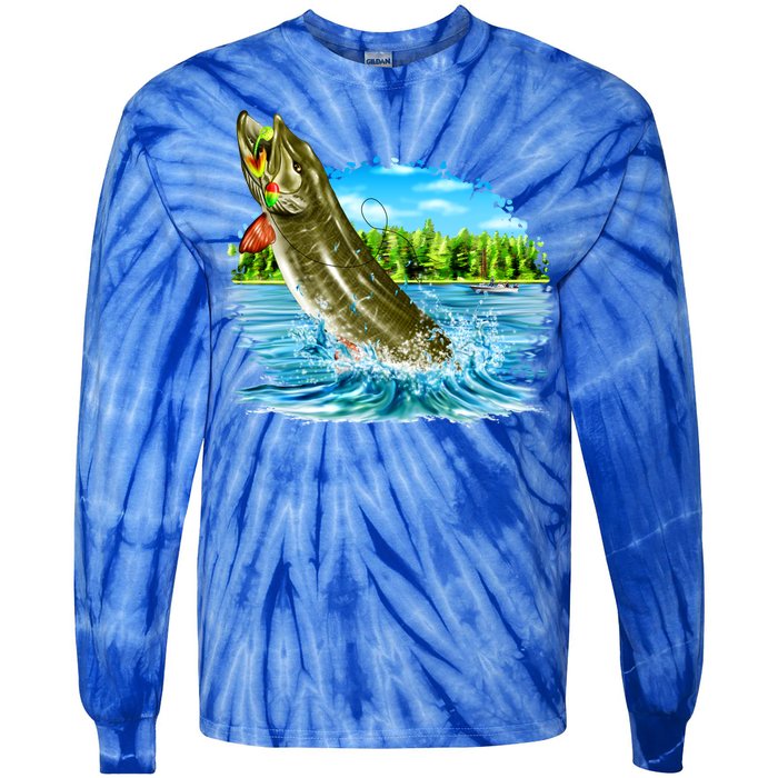 Wildlife - Fishing Muskie Fish Portrait Tie-Dye Long Sleeve Shirt