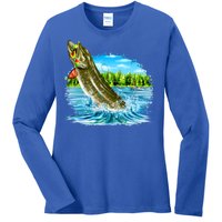 Wildlife - Fishing Muskie Fish Portrait Ladies Long Sleeve Shirt