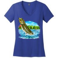 Wildlife - Fishing Muskie Fish Portrait Women's V-Neck T-Shirt