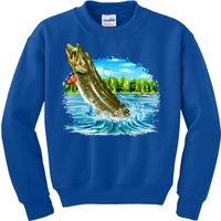 Wildlife - Fishing Muskie Fish Portrait Kids Sweatshirt