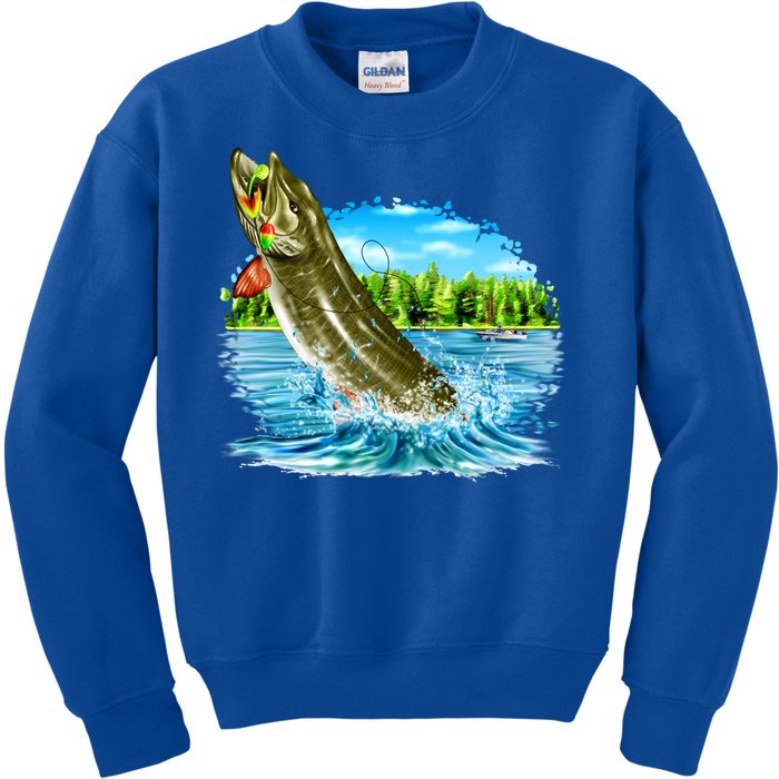 Wildlife - Fishing Muskie Fish Portrait Kids Sweatshirt