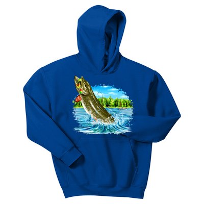 Wildlife - Fishing Muskie Fish Portrait Kids Hoodie