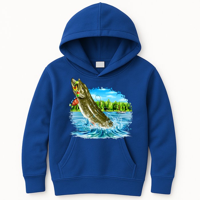 Wildlife - Fishing Muskie Fish Portrait Kids Hoodie