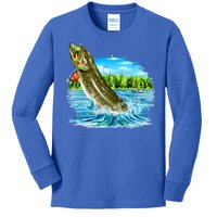 Wildlife - Fishing Muskie Fish Portrait Kids Long Sleeve Shirt