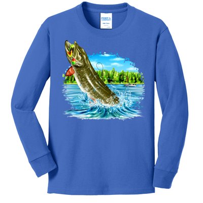 Wildlife - Fishing Muskie Fish Portrait Kids Long Sleeve Shirt