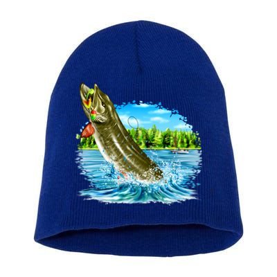 Wildlife - Fishing Muskie Fish Portrait Short Acrylic Beanie