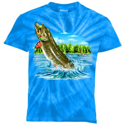 Wildlife - Fishing Muskie Fish Portrait Kids Tie-Dye T-Shirt