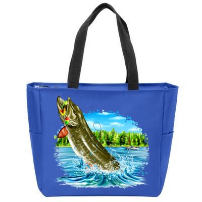 Wildlife - Fishing Muskie Fish Portrait Zip Tote Bag