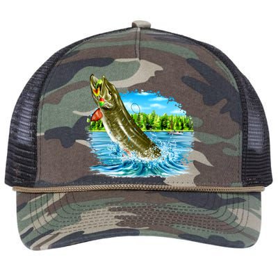 Wildlife - Fishing Muskie Fish Portrait Retro Rope Trucker Hat Cap