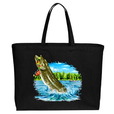 Wildlife - Fishing Muskie Fish Portrait Cotton Canvas Jumbo Tote