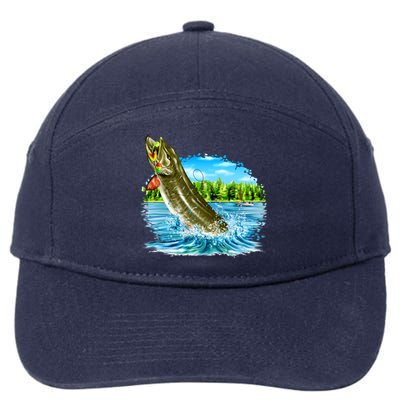 Wildlife - Fishing Muskie Fish Portrait 7-Panel Snapback Hat