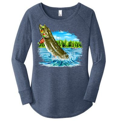 Wildlife - Fishing Muskie Fish Portrait Women's Perfect Tri Tunic Long Sleeve Shirt