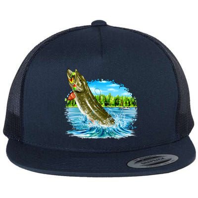 Wildlife - Fishing Muskie Fish Portrait Flat Bill Trucker Hat