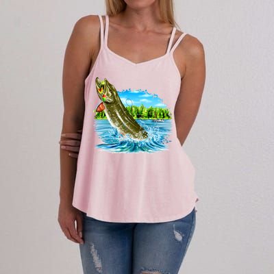 Wildlife - Fishing Muskie Fish Portrait Women's Strappy Tank