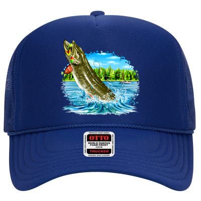 Wildlife - Fishing Muskie Fish Portrait High Crown Mesh Back Trucker Hat