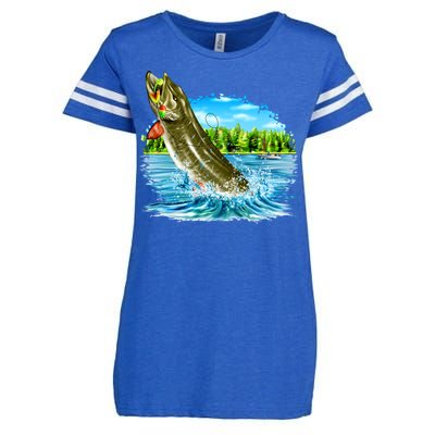 Wildlife - Fishing Muskie Fish Portrait Enza Ladies Jersey Football T-Shirt