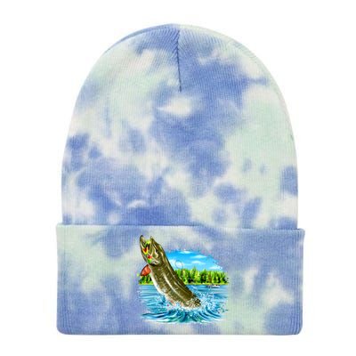 Wildlife - Fishing Muskie Fish Portrait Tie Dye 12in Knit Beanie