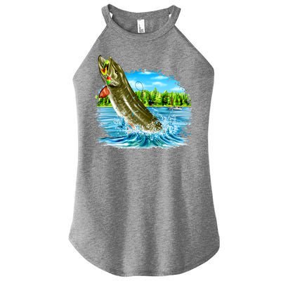 Wildlife - Fishing Muskie Fish Portrait Women's Perfect Tri Rocker Tank