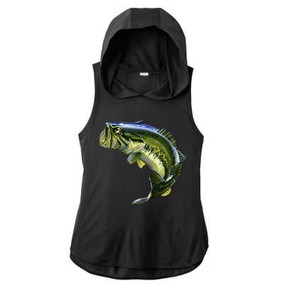 Wildlife - Large Mouth Bass Jumping Ladies PosiCharge Tri-Blend Wicking Draft Hoodie Tank