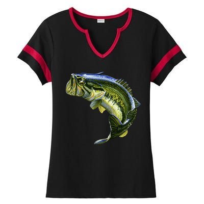 Wildlife - Large Mouth Bass Jumping Ladies Halftime Notch Neck Tee